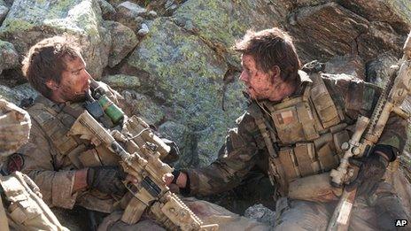 Taylor Kitsch and Mark Wahlberg in Lone Survivor