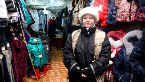 Irina, a trader in Dordoi Bazaar