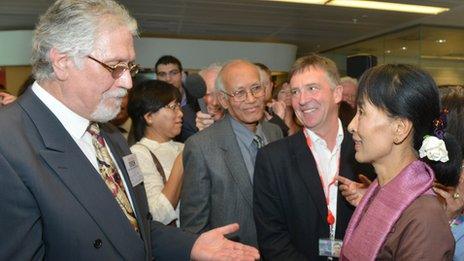 Dave Lee Travis and Aung San Suu Kyi in 2012