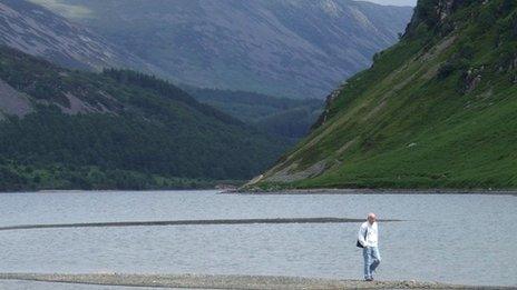 Ennerdale Water with low water levels in 2010