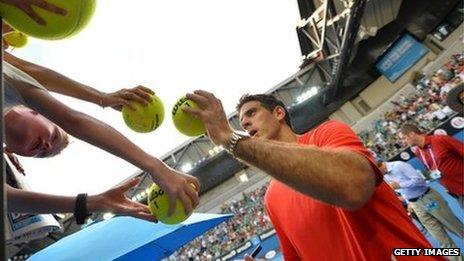 Argentina's Juan Martín Del Potro signs autographs for fans in Melbourne