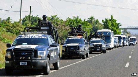 Police convoy in Michoacan