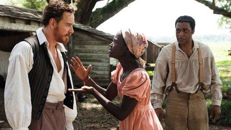 Michael Fassbender, Lupita Nyong'o and Chiwetel Ejiofor in 12 Years a Slave