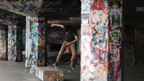 A skater in the Southbank skate park