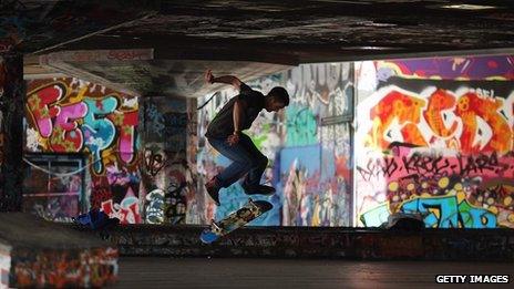 A skater in the Southbank skate park