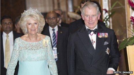 The Prince of Wales (right) and the Duchess of Cornwall in Sri Lanka on 15 November 2013