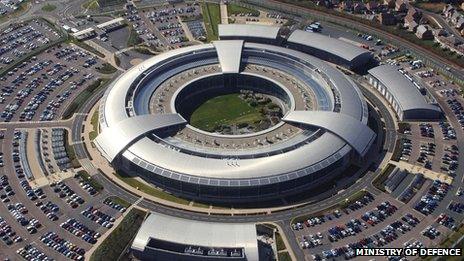 A handout picture released by the MoD shows an aerial view of GCHQ in Cheltenham taken on September 2, 2004.