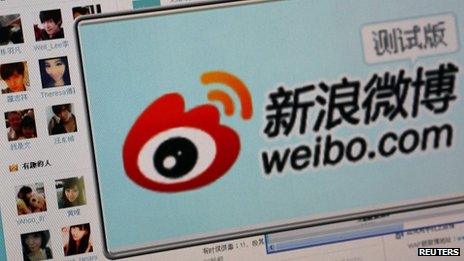 The logo of Sina Corp"s Chinese microblog website "Weibo" is seen on a screen in this photo illustration taken in Beijing in this September 13, 2011 file photo