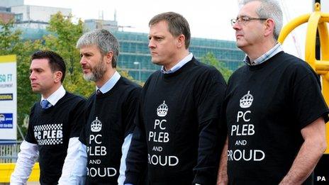 Police Fed reps wearing PC Pleb t-shirts