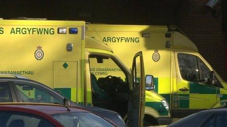 Ambulances outside Princess of Wales Hospital on 16 January