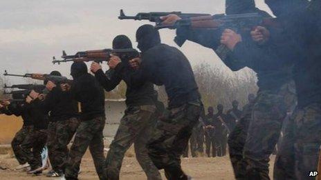 Undated image of Ahrar al-Sham rebels training in Syria