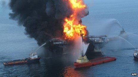 The Deepwater Horizon burns