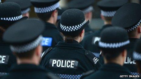 Police officers standing in ranks