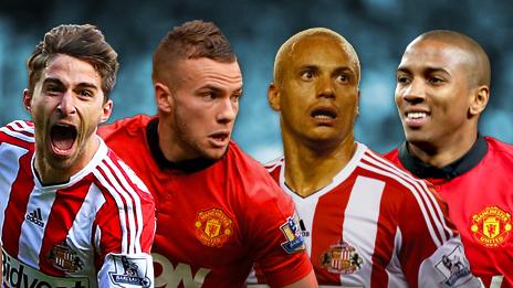 Fabio Borini, Tom Cleverley, Wes Brown and Ashley Young