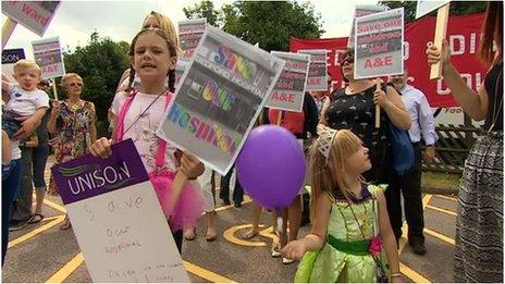 Protesters outside Bedford Hospital