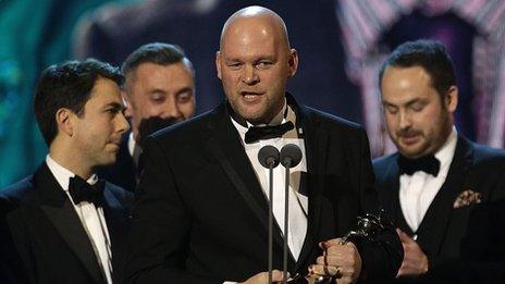 Educating Yorkshire headmaster Jonny Mitchell accepting best documentary