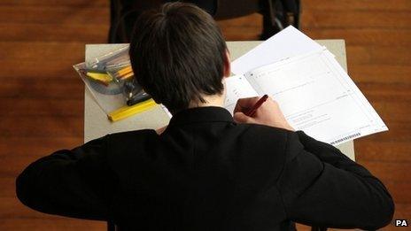 Pupil sitting maths exam