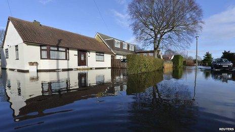 Flooded streets in Wraysbury