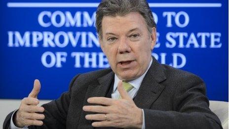 Colombia's President Juan Manuel Santos speaks at the World Economic Forum in Davos, Switzerland, January 23, 2014