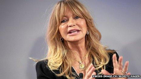 The US actress Goldie Hawn speaking at the World Economic Forum