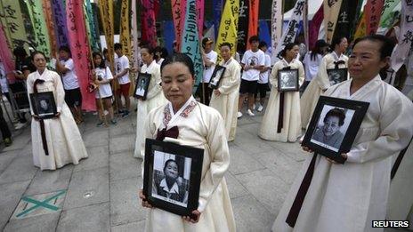 Protest in Seoul against Japan's use of "comfort women" in World War Two (file photo - Aug 2013)