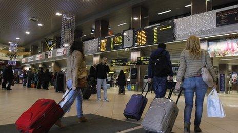 Passengers at Otopeni international airport near Bucharest