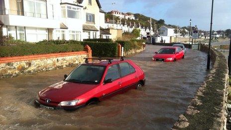 Flooding in Marine Crescent, Deganwy, Conwy