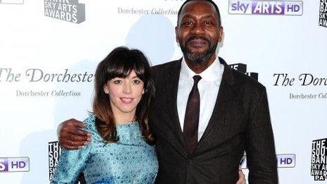 Bridget Christie wins the comedy award, presented by Lenny Henry, at the South Bank Sky Arts Awards