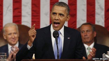 US President Barack Obama delivers his State of the Union speech on Capitol Hill, Washington