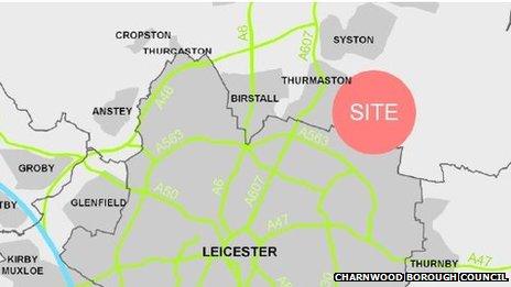 The site selected for 4,500 homes in Leicester