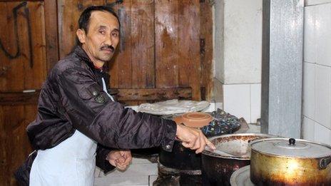 Ibrahim, the chef at Kabul's popular 'Sufi' restaurant at work in the kitchen