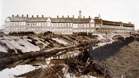 Old postcard of Cash's Silk Works