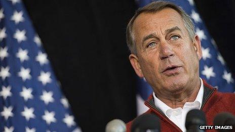 Speaker of the House John Boehner speaks during the House Republican Leadership press conference at the House Republican Issues Conference in Cambridge, 30 January 2014