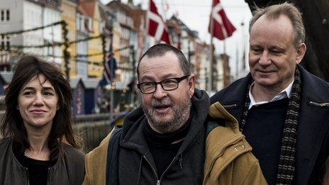 Lars Von Trier (centre) with Charlotte Gainsbourg and Stellan Skarsgard