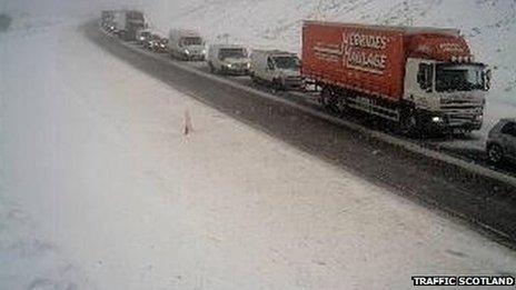 Snow on A9 at Drumochter