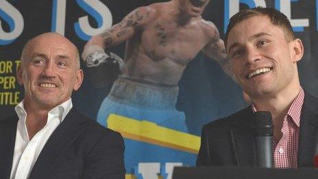 Carl Frampton (right) and his manager Barry McGuigan announce the fight with Cazares