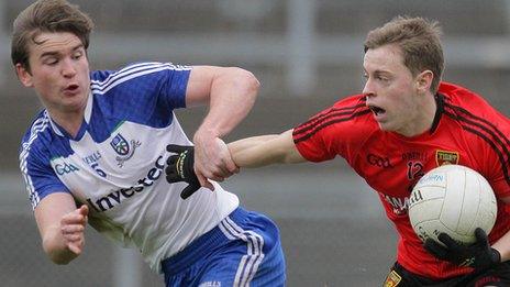 Monaghan's Dessie Mone on action against Jerome Johnston of Down