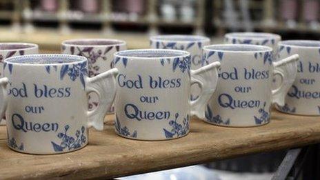 Burleighware cups celebrating the Queen's Diamond jubilee