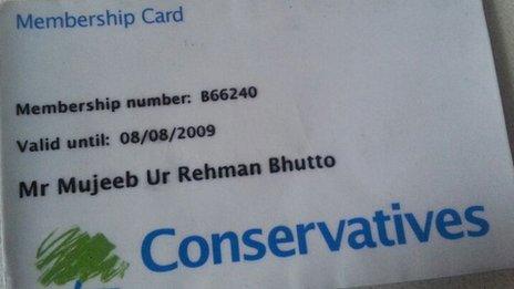 Mujeeb Bhutto's membership card