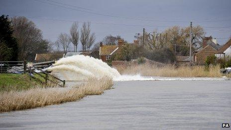 Pumps spray water into a river