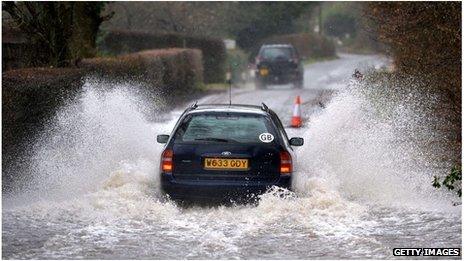 Flooded road in Hildenborough