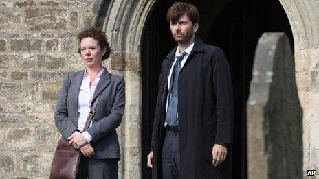 David Tennant as Alec Hardy, right, and Olivia Coleman as Ellie Miller, from the series Broadchurch