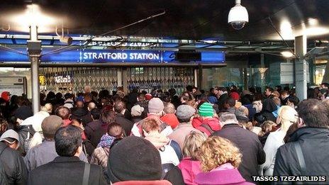 Queues at Stratford station