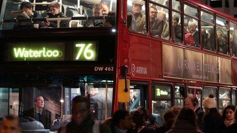 Passengers on board a bus in Farringdon