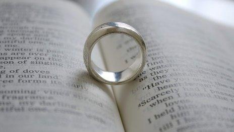 A wedding ring on the bible