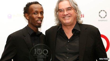 Barkhad Abdi with Captain Phillips director Paul Greengrass