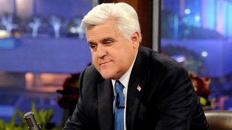 Jay Leno at his desk on his last night as host of The Tonight Show on February 6, 2014.