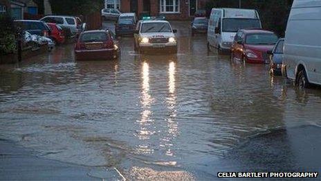 flooded Victoria Avenue in Saffron Walden