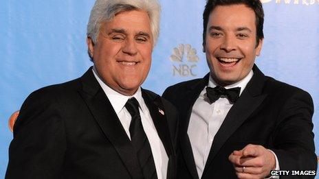 Jay Leno with Jimmy Fallon