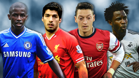 Ramires, Luis Suarez, Mesut Ozil and Wilfried Bony